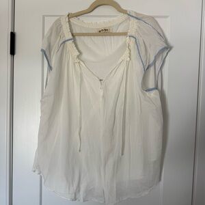 We The Free Cream Peasant Tunic Top with Blue Trim